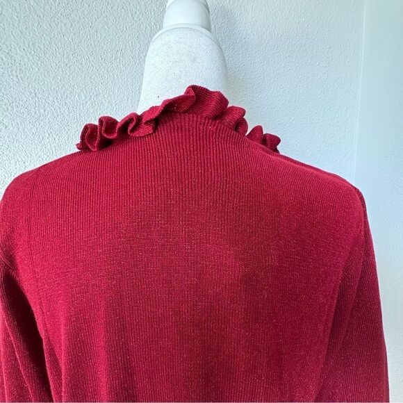 Belle by Kim Gravel Red Cardigan Metallic Thread Ruffle Zip Up SZ M NWT - Picture 10 of 16
